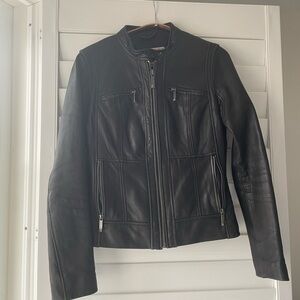 Michael Kors Black Leather Moto Short Jacket